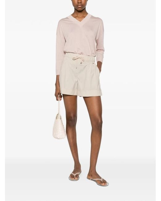 Herno Natural Drawstring-Waist Pleated Shorts