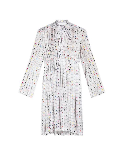 Balenciaga White Pussy-Bow Printed Midi Dress