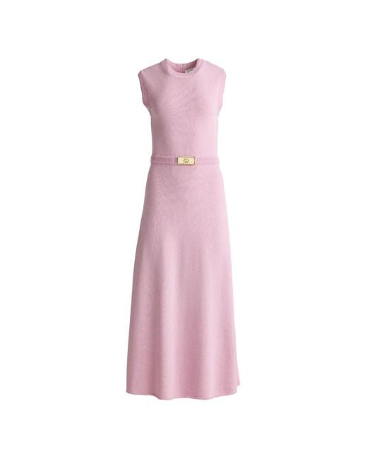 St. John Pink Braid Detail Midi Dress