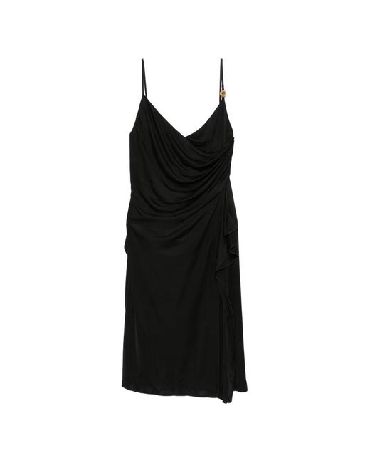 Versace Black Draped Ruffled Midi Dress