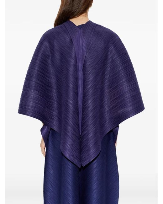 Pleats Please Issey Miyake Blue Pleated Tie-Neck Cape