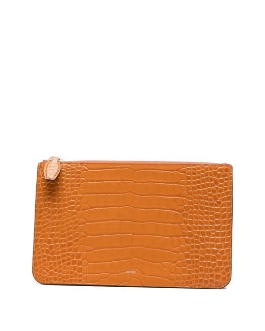 Totême Orange Croco-Embossed Threefold Clutch