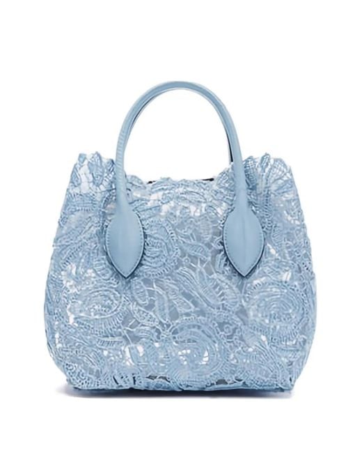Ermanno Scervino Blue Lace-panelled top-handle bucket bag