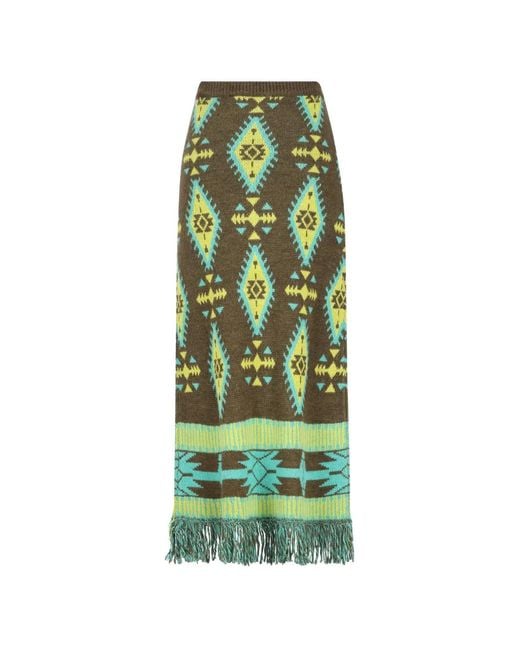 COLOUR MARKET® Green Fringed Intarsia-Knit Maxi Skirt