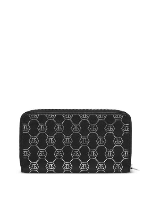 Philipp Plein Black Monogram Studded Zip Wallet