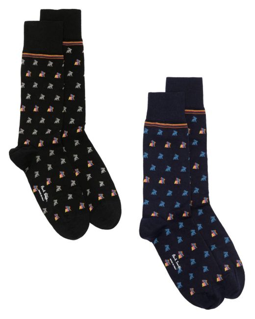 Paul Smith Black Rabbit-print Cotton-blend Socks for men