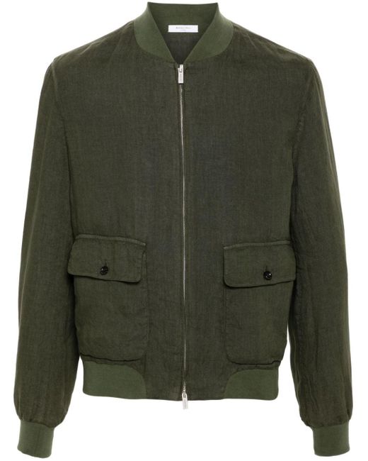 Boglioli Green Linen Bomber Jacket for men