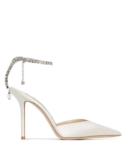 Jimmy Choo White Flax-Coloured Patent Leather Decollete With Crystals