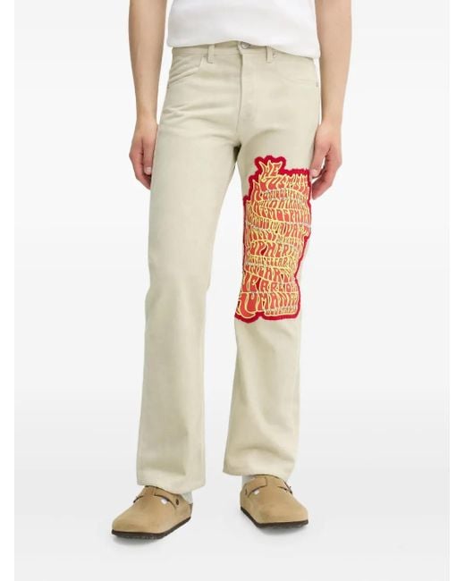 Bluemarble White Embroidered-Studded Jeans for men