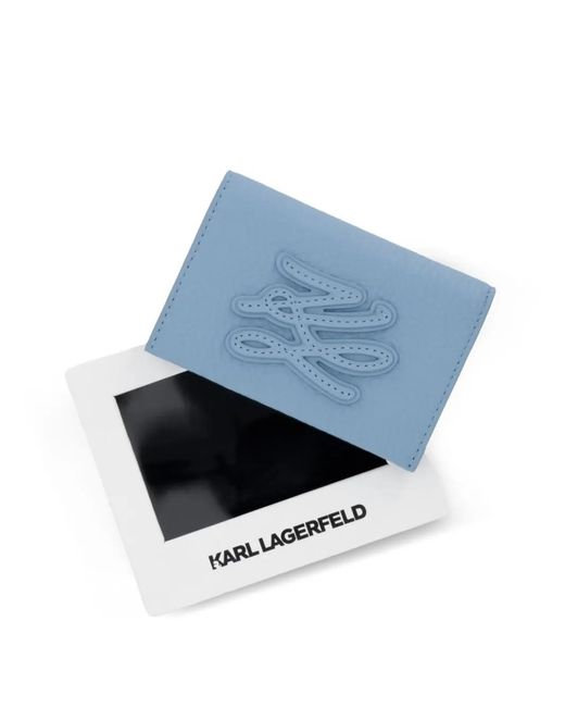 Karl Lagerfeld Blue K/Autograph Logo-Patch Pebbled Wallet