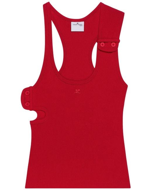 Courreges Red Scoop Neck Sleeveless Top With Cut-Out Detailing