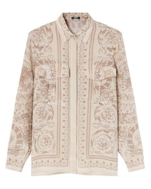 Camisa en crepé de china con estampado Barocco Versace de color Natural