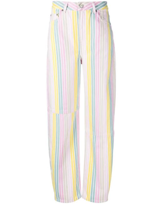 Ganni White Stary Striped Tapered Jeans