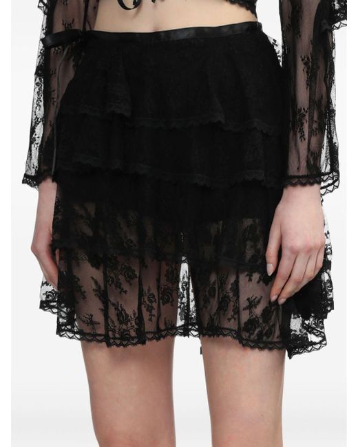 YUHAN WANG Black Floral-lace Asymmetric Mini Skirt
