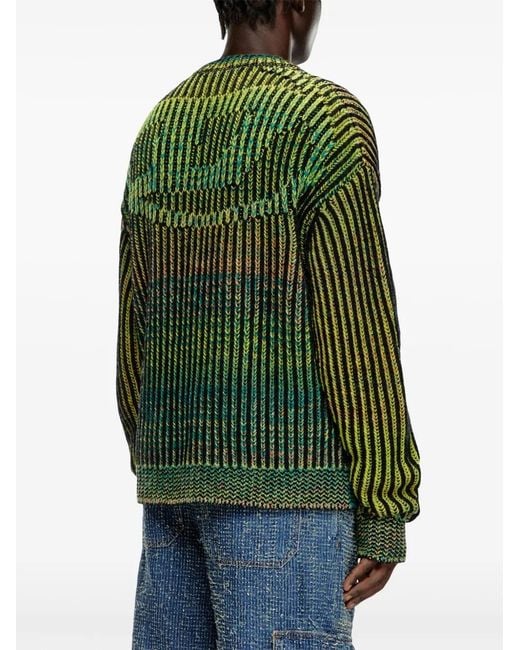 DIESEL Green Striped Ribbed Cardigan for men