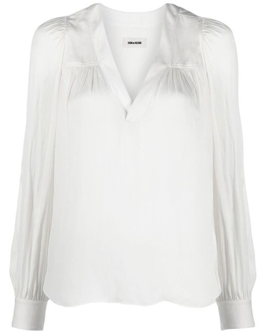 Zadig & Voltaire V-neck Ruched Blouse in Natural | Lyst