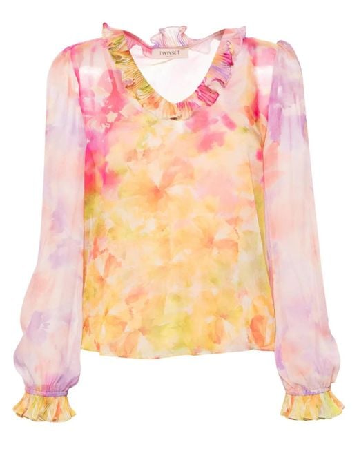 Twinset Pink Floral-Print Georgette Blouse