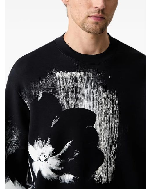 ARMANI EXCHANGE Black Floral-Print Crew-Neck Sweatshirt for men