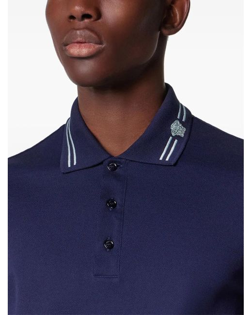 Versace Blue Embroidered Cotton Polo Shirt for men