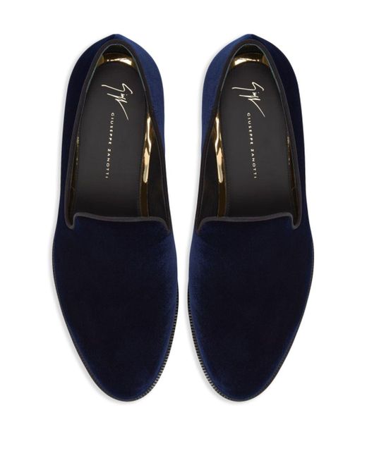 Giuseppe Zanotti velvet-effect rhinestone loafers - Blue