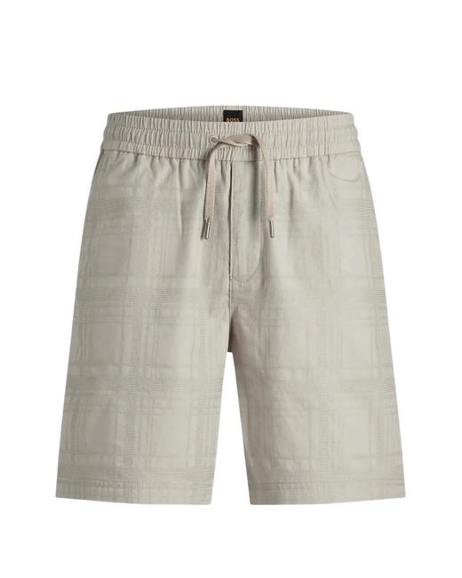 Boss Gray Drawstring-Detail Checked Shorts for men