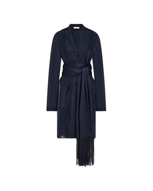 Ferragamo Blue Fringe-Trimmed Sheer Cardigan