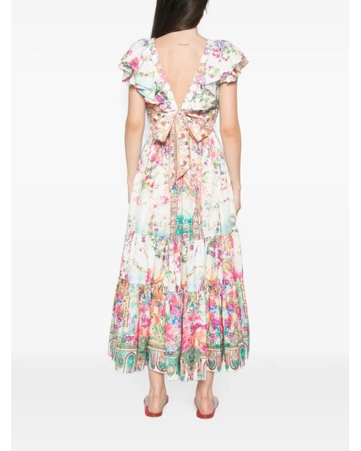 Paperlace White Floral-Print Ruffled Midi Dress