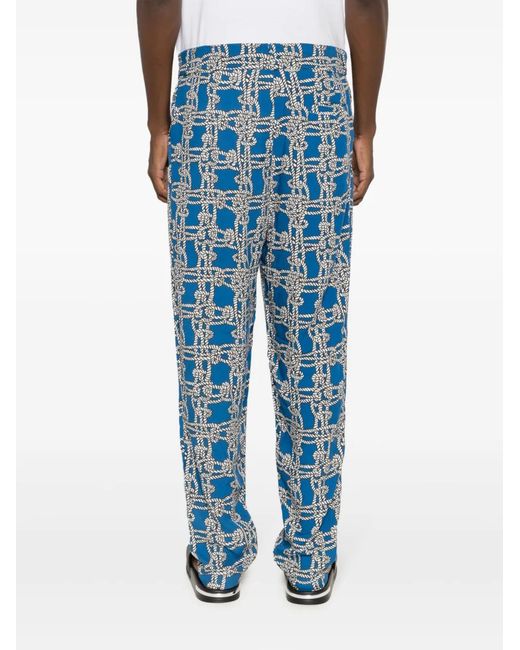 Amir Slama Blue Rope-Print Linen-Blend Trousers for men
