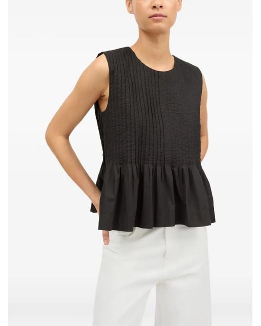 Skall Studio Black Pavlova Pintuck-Detail Peplum Top