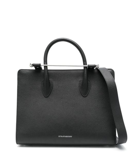 Strathberry Black Midi Tote Leather