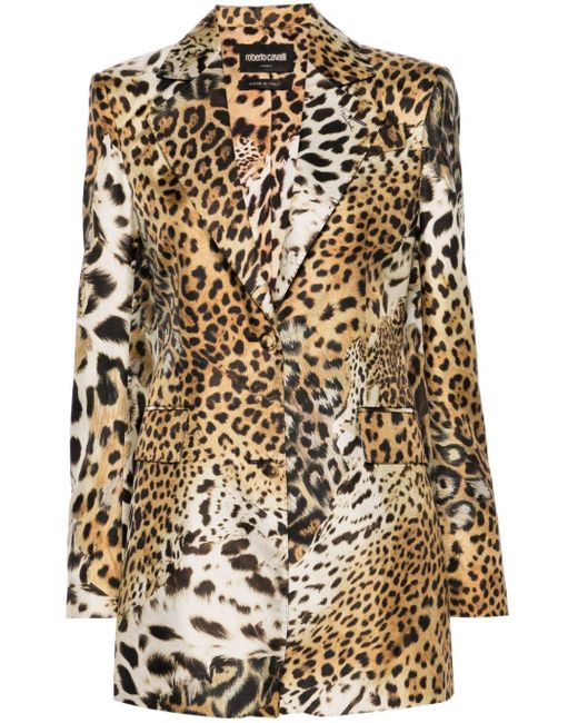 Roberto Cavalli Natural Jaguar Skin-print Silk Blazer