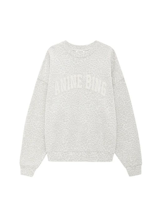 Anine Bing White Leopard-Pattern Logo Sweatshirt