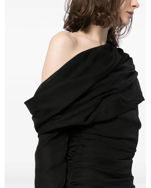 Saint Laurent Black Ruched-Detailing Silk Dress