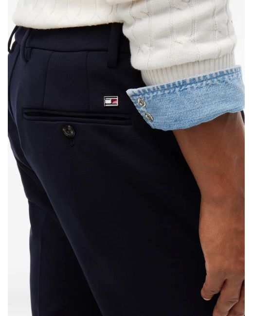 Tommy Hilfiger Blue Logo-Plaque Slim-Fit Trousers for men