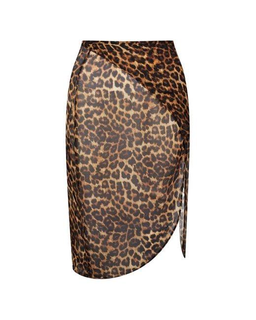 Maison Close Brown Safari Leopard-Print Mini Wrap Skirt