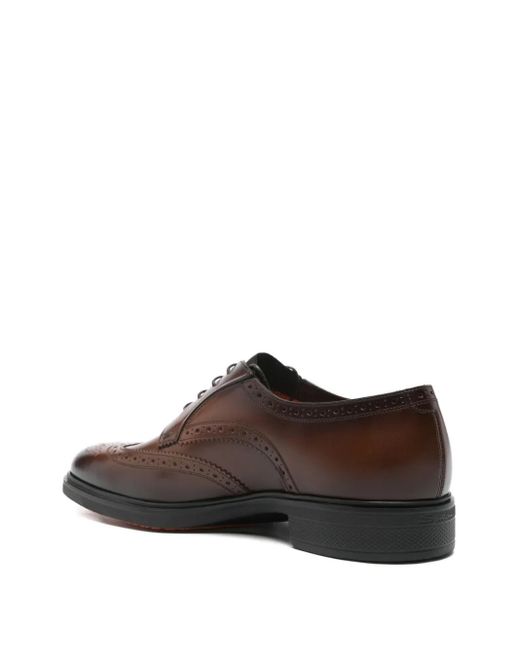 Santoni Brown Brogue-Detail Leather Derby Shoes for men