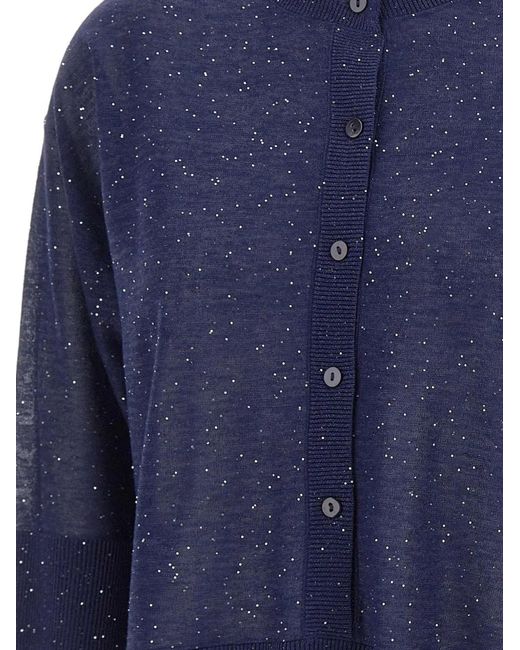 Kangra Blue Sequin-Embellishment Button-Down Cardigan
