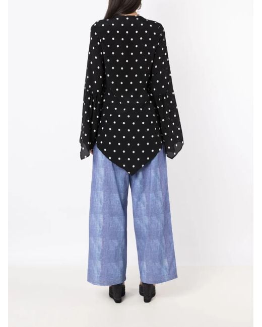Amir Slama Black Polka-Dot Pattern Silk Blouse