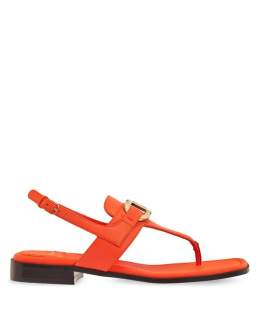 Ferragamo Red Gancini Leather Flat Sandals