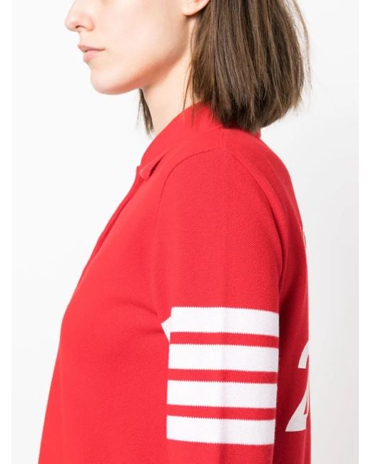 Thom Browne Red 4-Bar Long-Sleeved Polo Shirt
