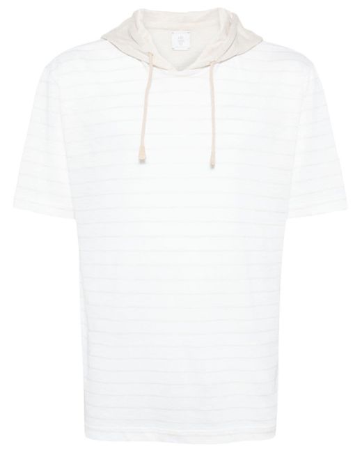 Eleventy White Striped Hooded T-shirt for men