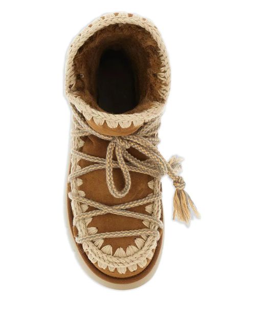 Mou Brown Crochet-Detail Boots