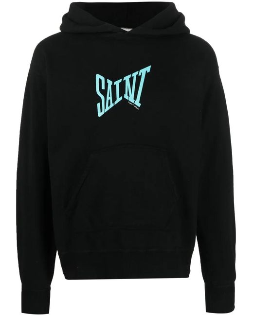 SAINT Mxxxxxx Black Logo-Print Cotton Hoodie for men