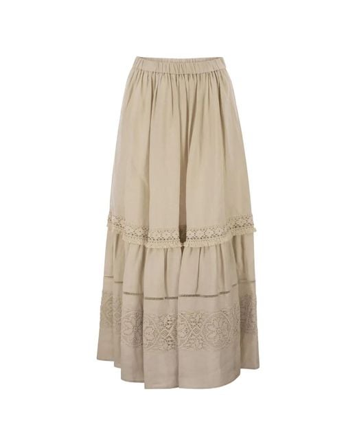 Weekend by Maxmara Natural Lace-Insert Tiered Skirt