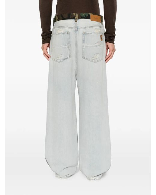 Amiri Gray Distressed Camouflage-Print Jeans for men