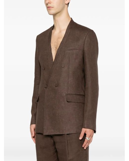 MARSĒM Brown Double-Breasted Collarless Blazer for men
