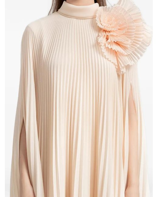 Gemy Maalouf White Embellished Draped Flower Maxi Dress