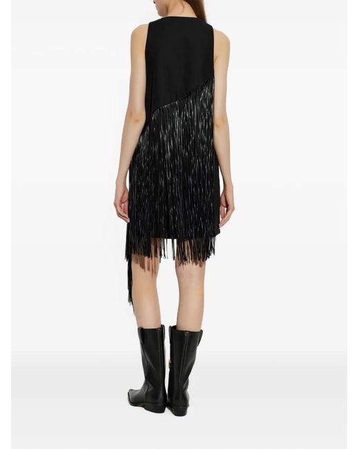 Sportmax Black Fringe-Trimmed V-Neck Dress