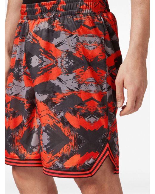 Philipp Plein Red Basketball Camouflage-print Shorts for men