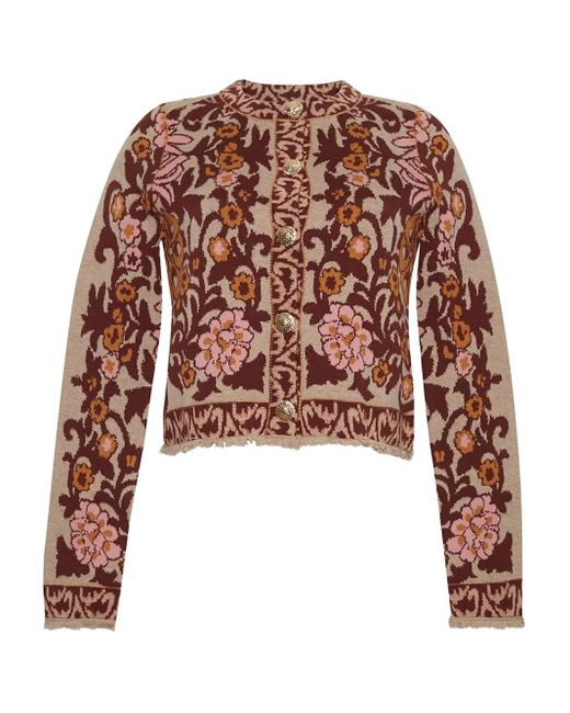 Cara Cara White Livi Floral-Pattern Fringed Cardigan